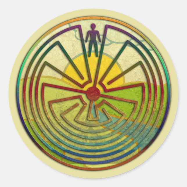 Adesivo Redondo O HOMEM NA paisagem MAZE + o seu fundo (Frente)