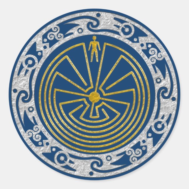 Adesivo Redondo O Homem no Maze - Ouro de ornamento prata (Frente)