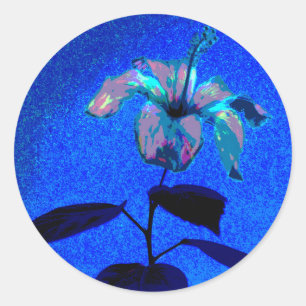 Adesivo Redondo O Iridescente Hibiscus Bloom Blue Pink