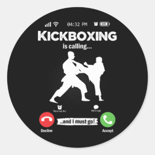 Adesivo Redondo O Kickboxing Está Chamando Artes Marciais Retro Ho