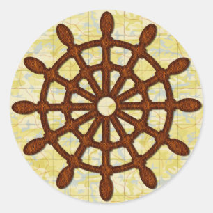 Adesivo Redondo O leme do navio roda dentro o Seafaring náutico d