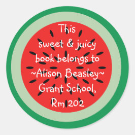 Adesivo Redondo O Livro Escolar De Arte De Melancia Pertence A