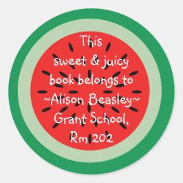 Adesivo Redondo O Livro Escolar De Arte De Melancia Pertence A