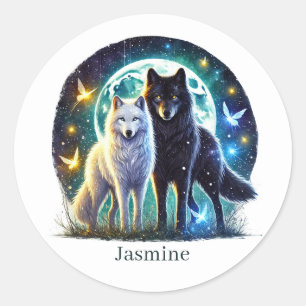 Adesivo Redondo O lobo-cúmulo ama animais personalizáveis