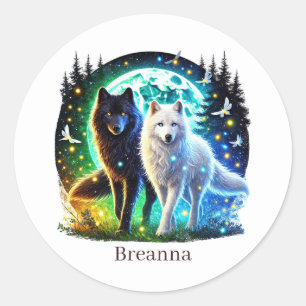 Adesivo Redondo O lobo-cúmulo ama animais personalizáveis