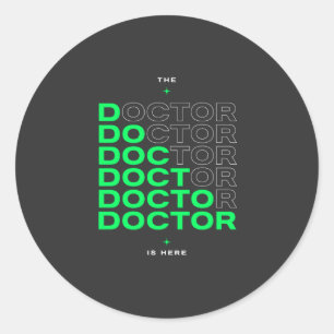 Adesivo Redondo O Médico Está Aqui Neon Design de Texto