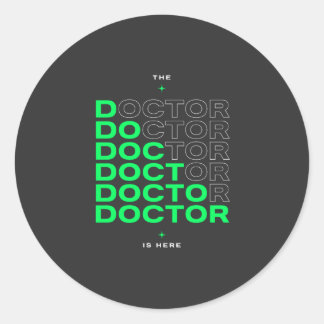 Adesivo Redondo O Médico Está Aqui Neon Design de Texto