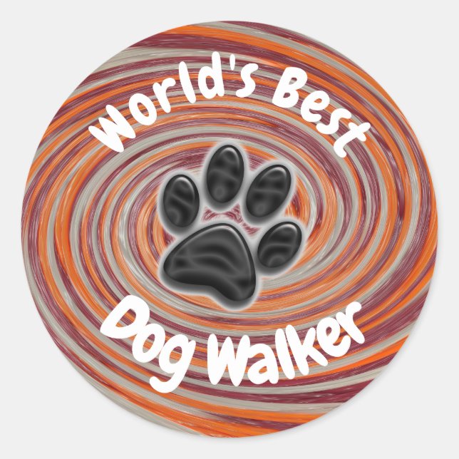 Adesivo Redondo O melhor cão do mundo que caminhava no Groovy Paw  (Frente)