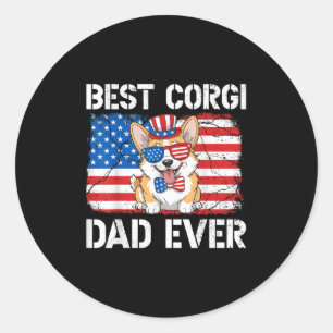Adesivo Redondo O Melhor Pai De Corgi Alguma Vez Nos Eua Bandeira