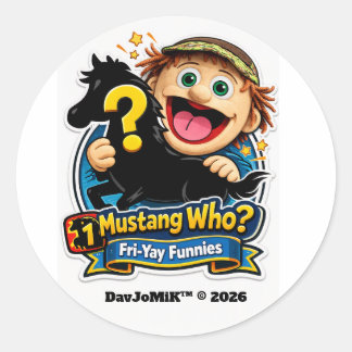 Adesivo Redondo O Mikey's Mustang Quem? – Insígnia Fri‑Yay Funnies