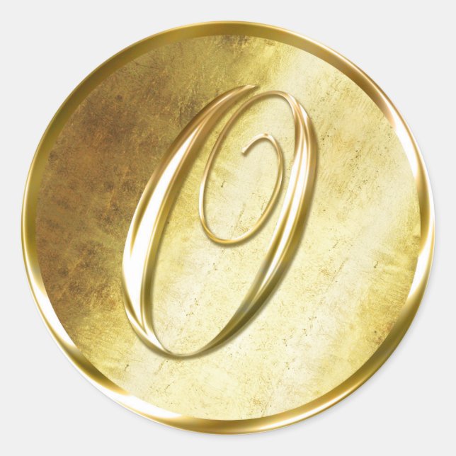 Adesivo Redondo O Monograma Faux Dourado Envelope Selos (Frente)