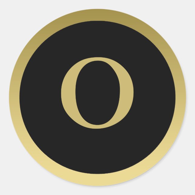 Adesivo Redondo O: Monograma O Elegante Dourado e Preto (Frente)