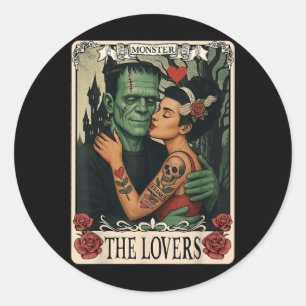 Adesivo Redondo O Monstro Frankenstein E A Noiva Os Amantes Taro