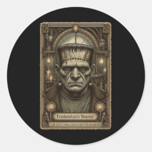 Adesivo Redondo O Monstro Frankenstein Vintage Halloween Tarot C