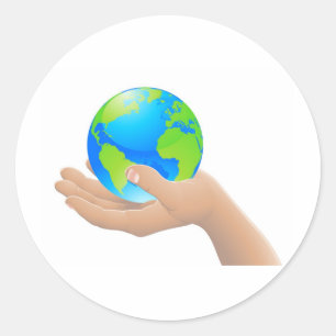 Adesivo Redondo O mundo em seu conceito da mão