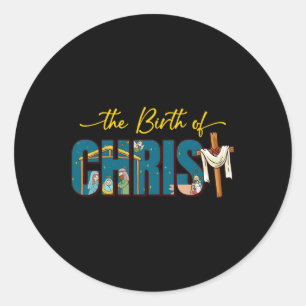 Adesivo Redondo O Nascimento Do Cristo Cruzando O Natal Religioso