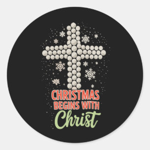 Adesivo Redondo O Natal Começa Com Cristo Cristão Neve Xmas