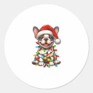 Adesivo Redondo O Natal do Buldogue Francês Luz Santa Hat Boys Gir