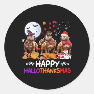 Adesivo Redondo O Natal do Cão Pitbull Feliz Hallothankmas