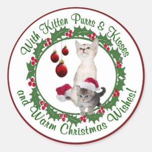 Adesivo Redondo O Natal do gatinho deseja em volta dos selos