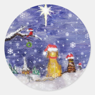 Adesivo Redondo O Natal Dos Animais Até A Arte Por Aquarela