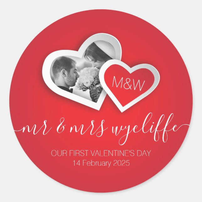 Adesivo Redondo O nosso primeiro Namorados como o Sr. e a Sra. Hea (Frente)