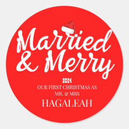 Adesivo Redondo O nosso primeiro Natal, Sr. e Sra. Newlywn Feliz