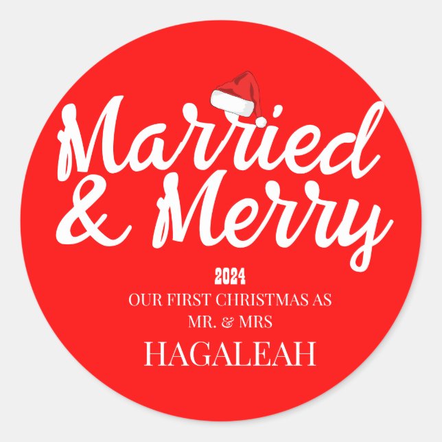 Adesivo Redondo O nosso primeiro Natal, Sr. e Sra. Newlywn Feliz (Frente)