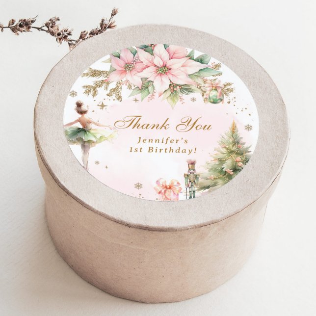 Adesivo Redondo O Noz-Cracker Winter Onederland Obrigado (Criador carregado)