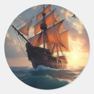 Adesivo Redondo O Orgulho do Capitão – Arte Clássica de Navios Mar