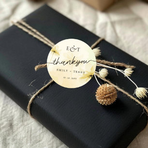 Adesivo Redondo O Ouro Hour Grace e Monograma Weding Obrigado