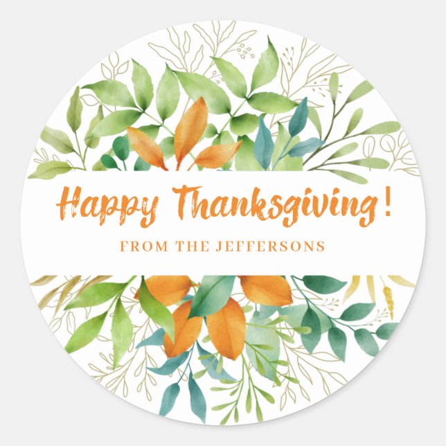Adesivo Redondo O outono de Ação de Graças deixa a aquarela cair l (Frente)