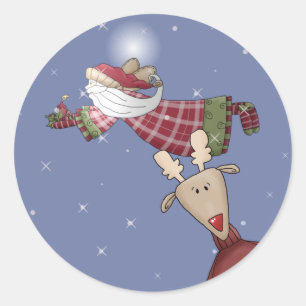 Adesivo Redondo O papai noel voa