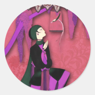 Adesivo Redondo O PÁSSARO IMPERIAL no Lilac, Forest Green e