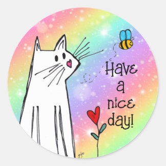 Adesivo Redondo O Pastel Rainbow tem um belo dia de punhos de gato