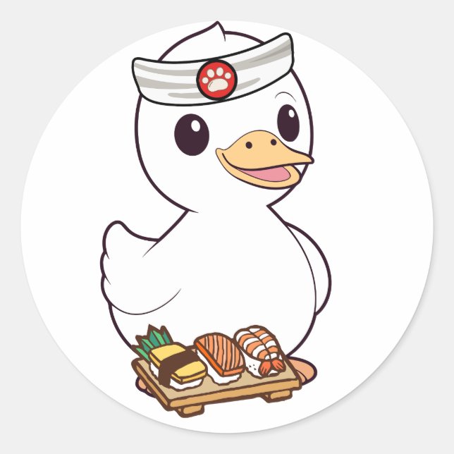 Adesivo Redondo O pato engraçado é um chef de sushi (Frente)