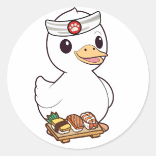Adesivo Redondo O pato engraçado é um chef de sushi