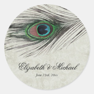 Adesivo Redondo O pavão do vintage empluma-se em volta da etiquet