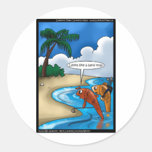 Adesivo Redondo O Peixe Golfista Camisetas Engraçadas Cartões & Ou