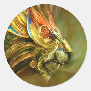 Adesivo Redondo O perfil principal do leão Mystical da fantasia