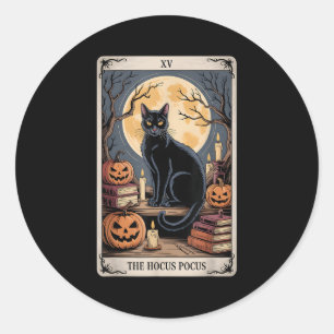Adesivo Redondo O Pocus Tarot Halloween Cat Pumpkin Mystic