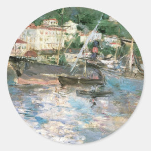 Adesivo Redondo O Porto, Nice de Berthe Morisot, Arte Fino Vintage