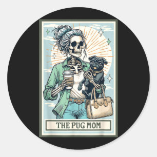 Adesivo Redondo O Presente de Esqueleto da Mãe Pug Temporada Assus