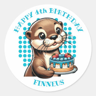 Adesivo Redondo O Primeiro Aniversário do Otter Themed Boy persona