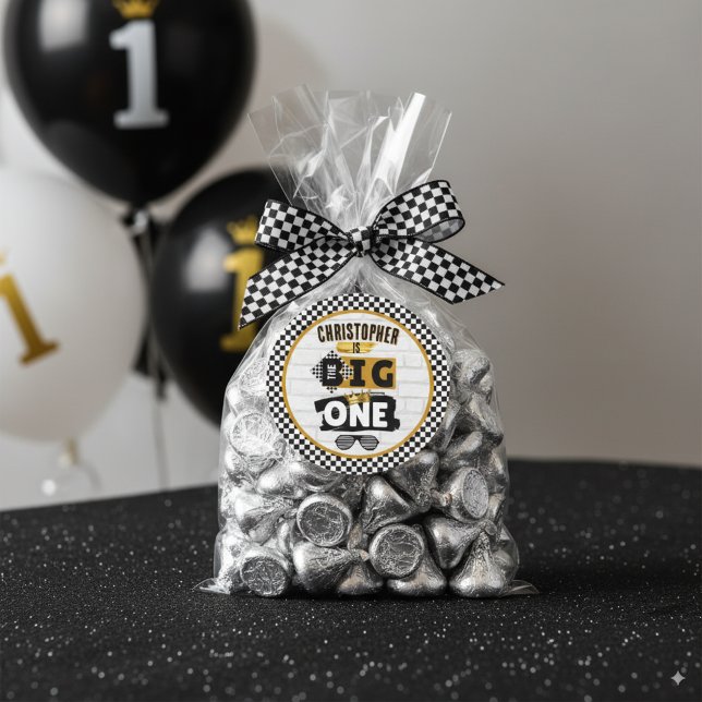 Adesivo Redondo O primeiro aniversario Hip Hop do Big ONE Retro do (Criador carregado)