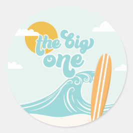 Adesivo Redondo O Primeiro Grande Aniversário da Praia de Surf