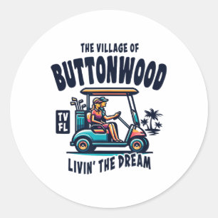 Adesivo Redondo O Projeto de Carrinho de Golfe da Vila de Buttonwo