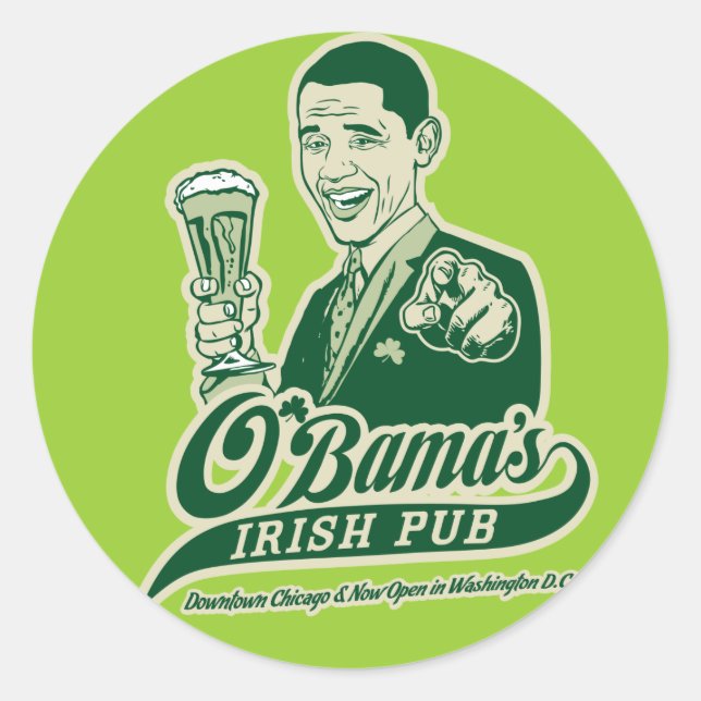 Adesivo Redondo O Pub Irlandês de Obama (Frente)