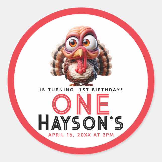 Adesivo Redondo O que é divertido Caricaturas primeiro aniversario (Frente)