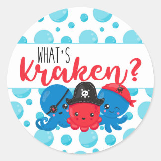 Adesivo Redondo "O que é Kraken" Octopus Pirata Crianças